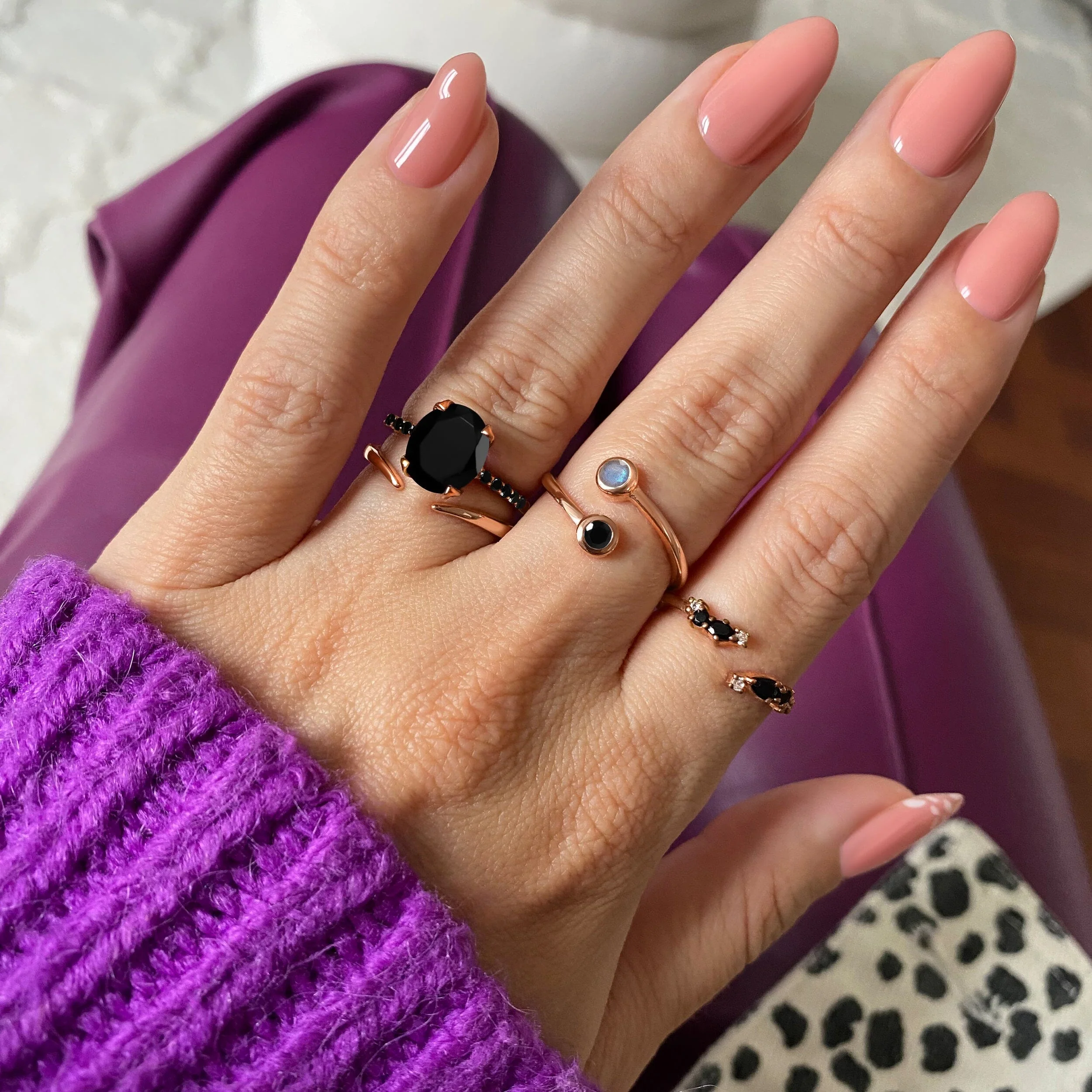 Adjustable Black Obsidian Labradorite Ring - Evolve - Image 11
