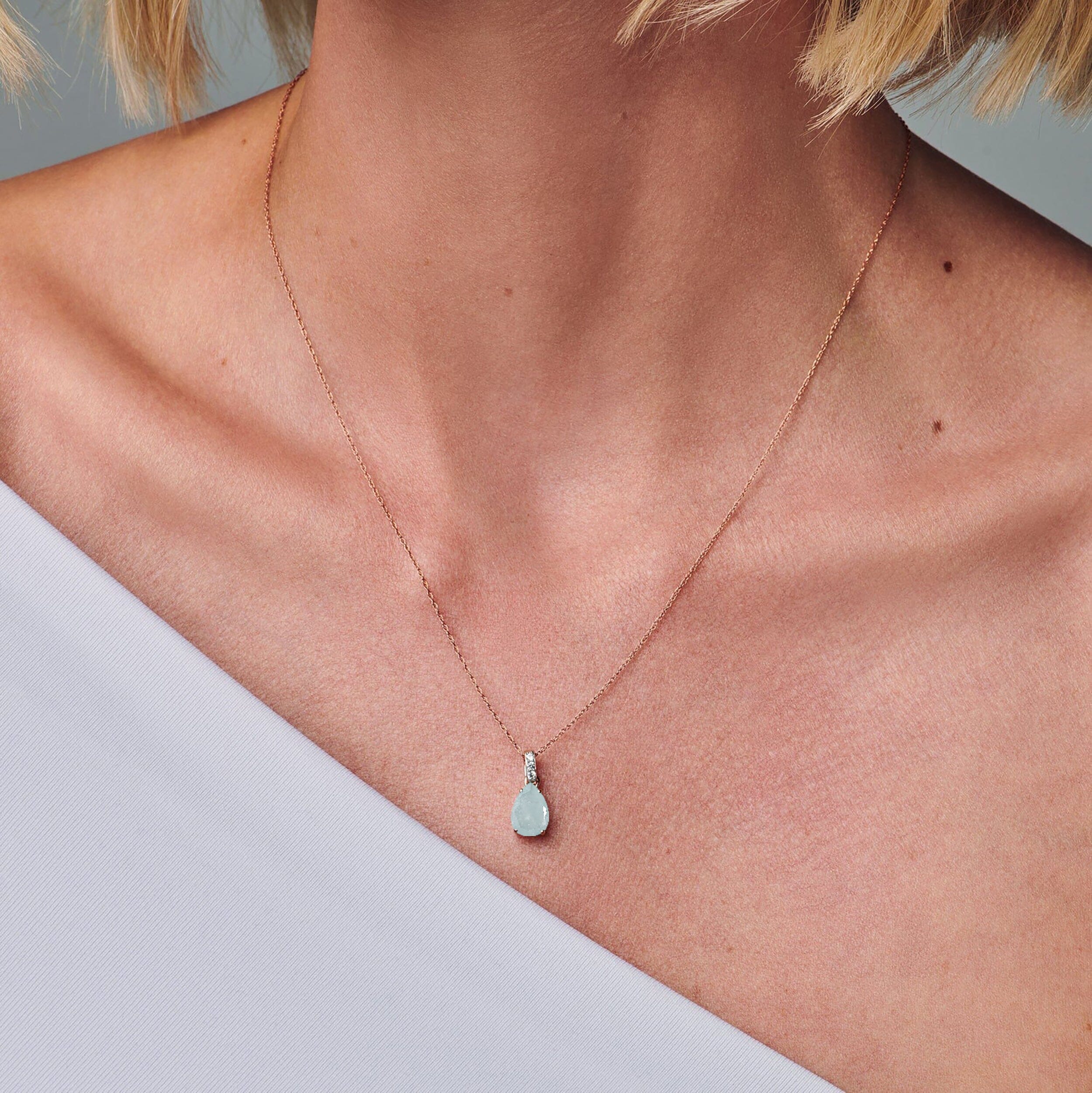 Aquamarine Diamond Necklace Sway - March Birthstone - Image 4