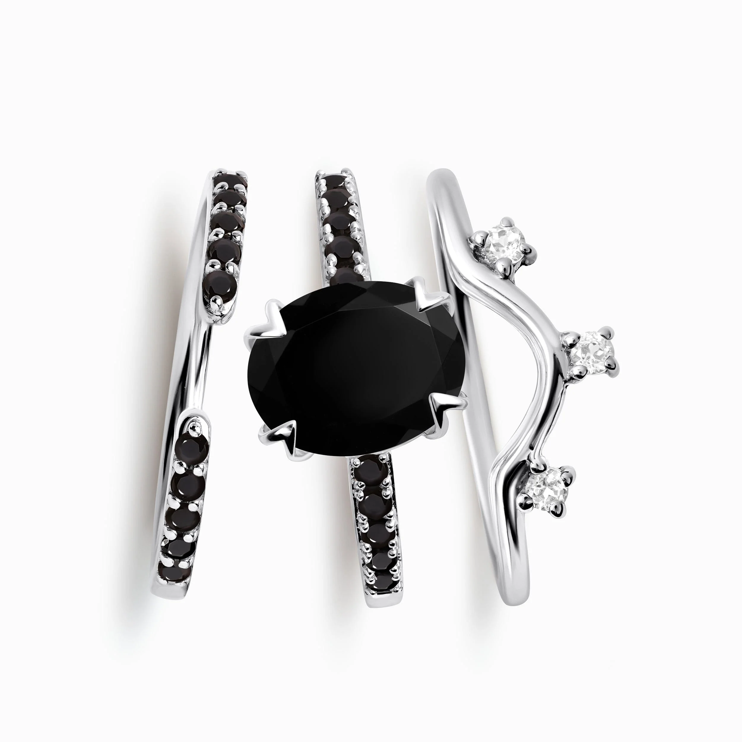 Black Obsidian Black Spinel Harlow Ring & Twinkling Band & Archer Band