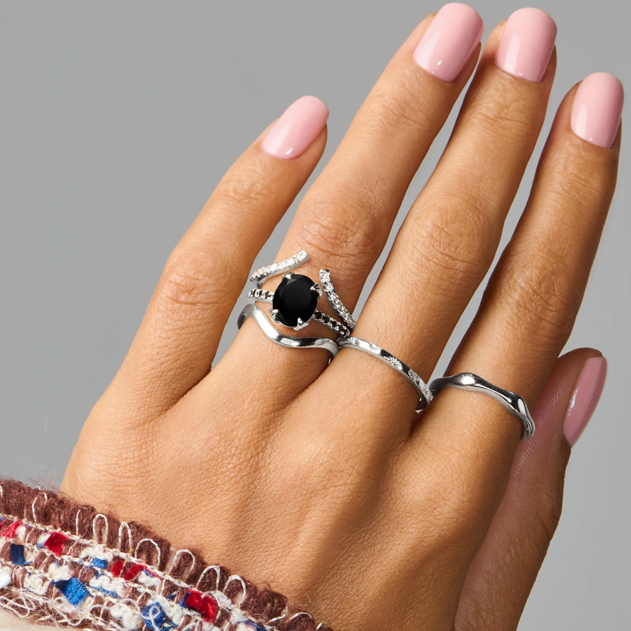 Black Obsidian Black Spinel Harlow Ring & Waves Band - Image 10