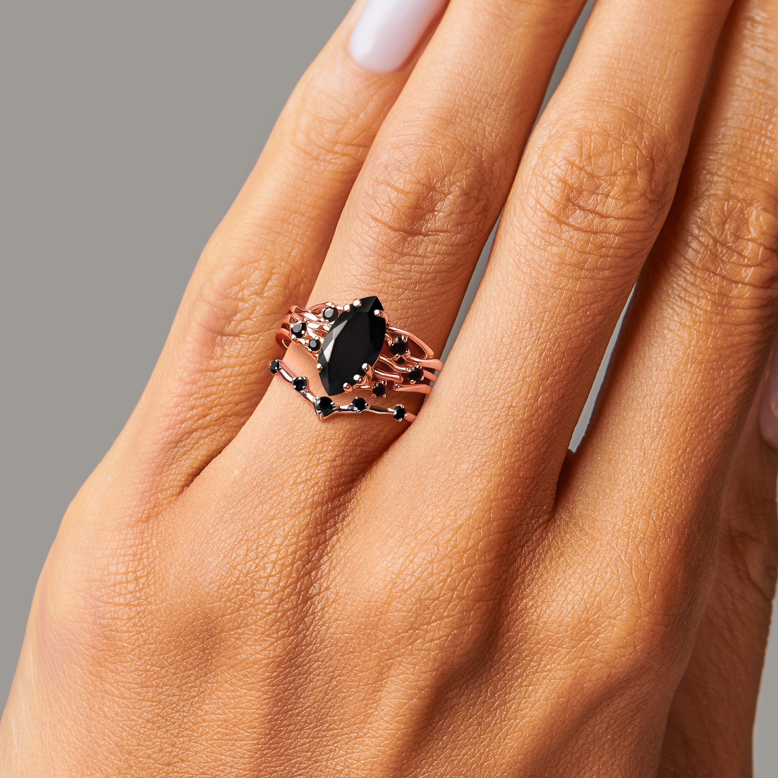 Black Obsidian Black Spinel Radiance Ring & Cosmic Crown Band - Image 4