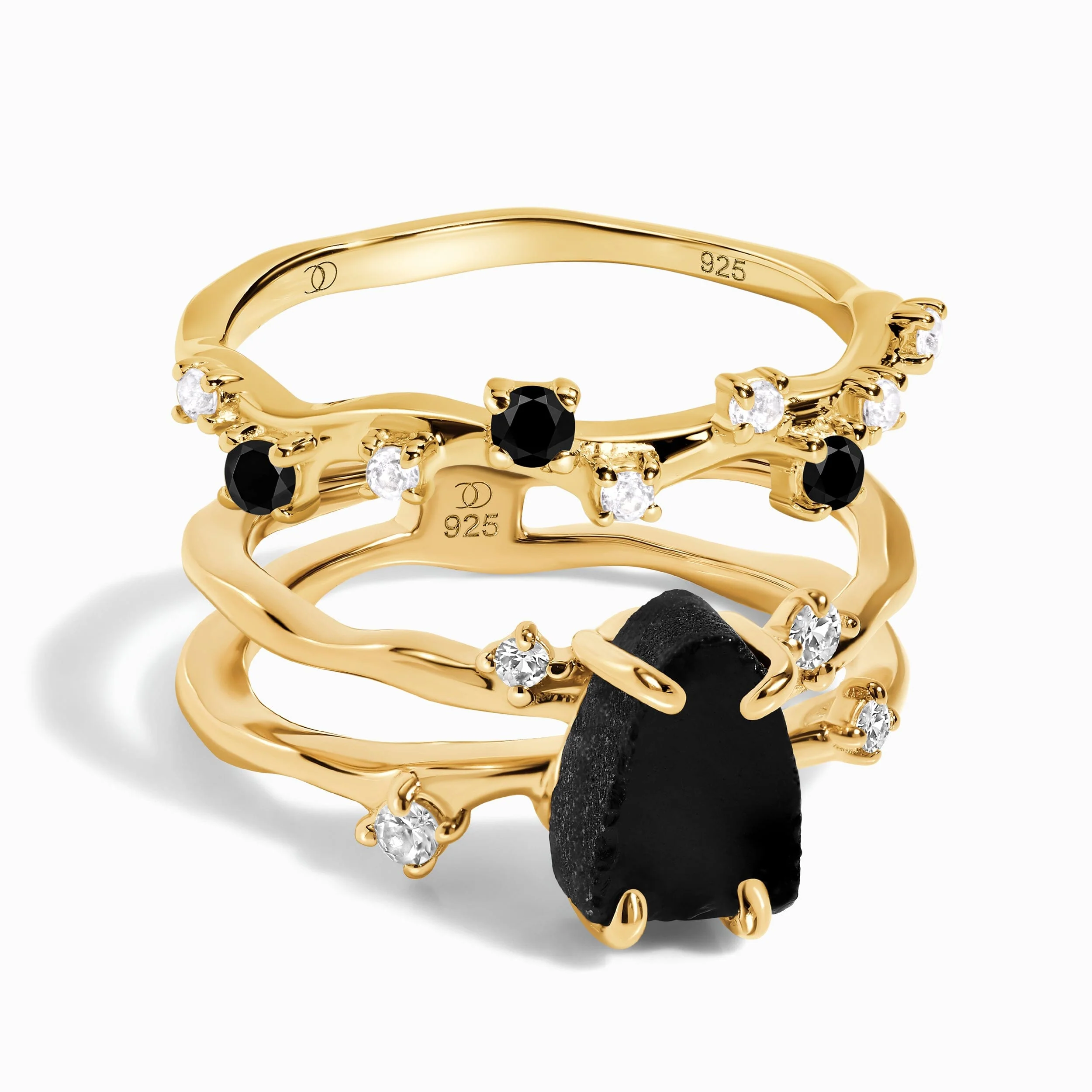 Black Obsidian Flow Ring & Black Onyx Stardust Band - Image 7