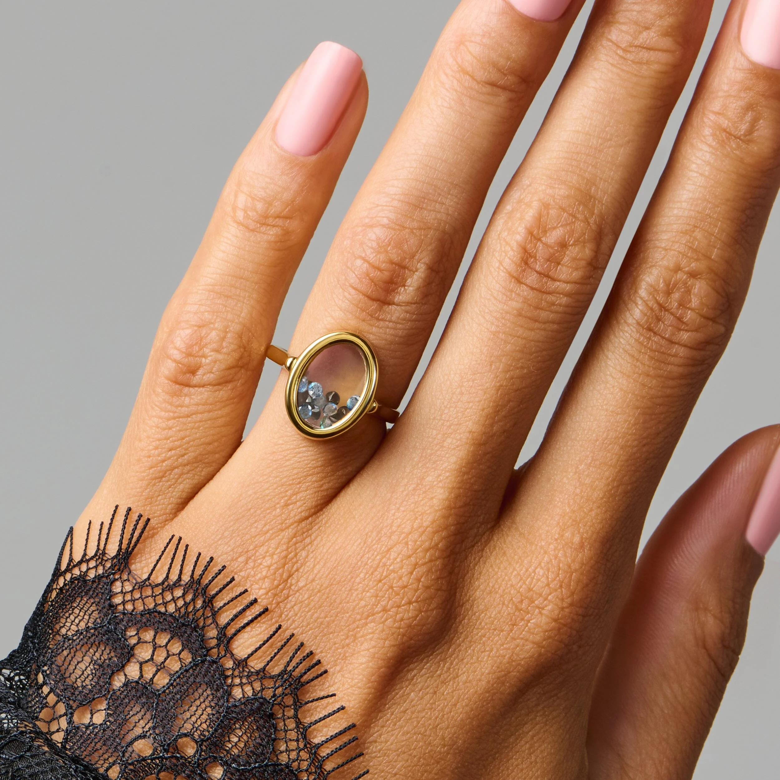 Black Obsidian Labradorite Ring - Halo of Calm - Image 7