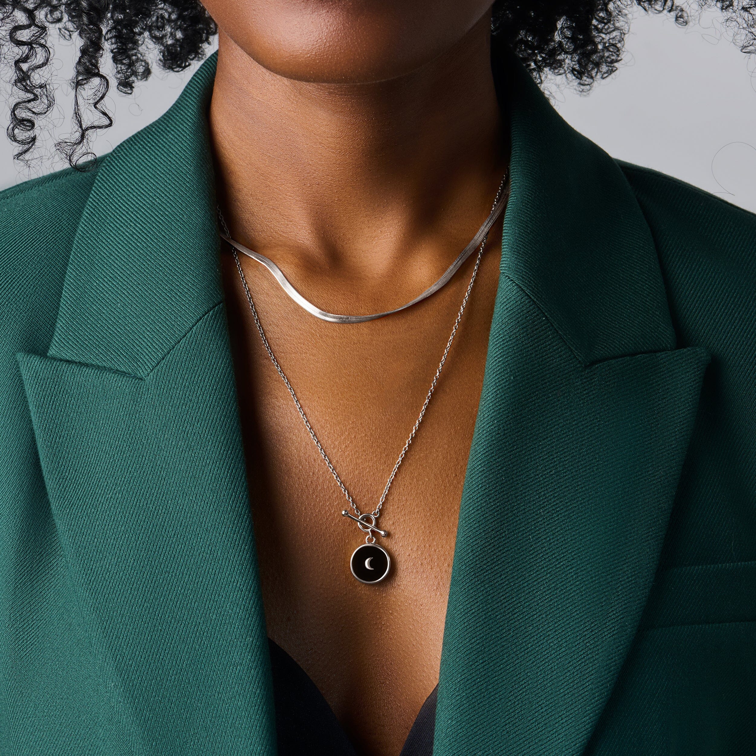 Black Obsidian T-Lock Necklace - Dream & Necklace - Herringbone Chain - Image 2