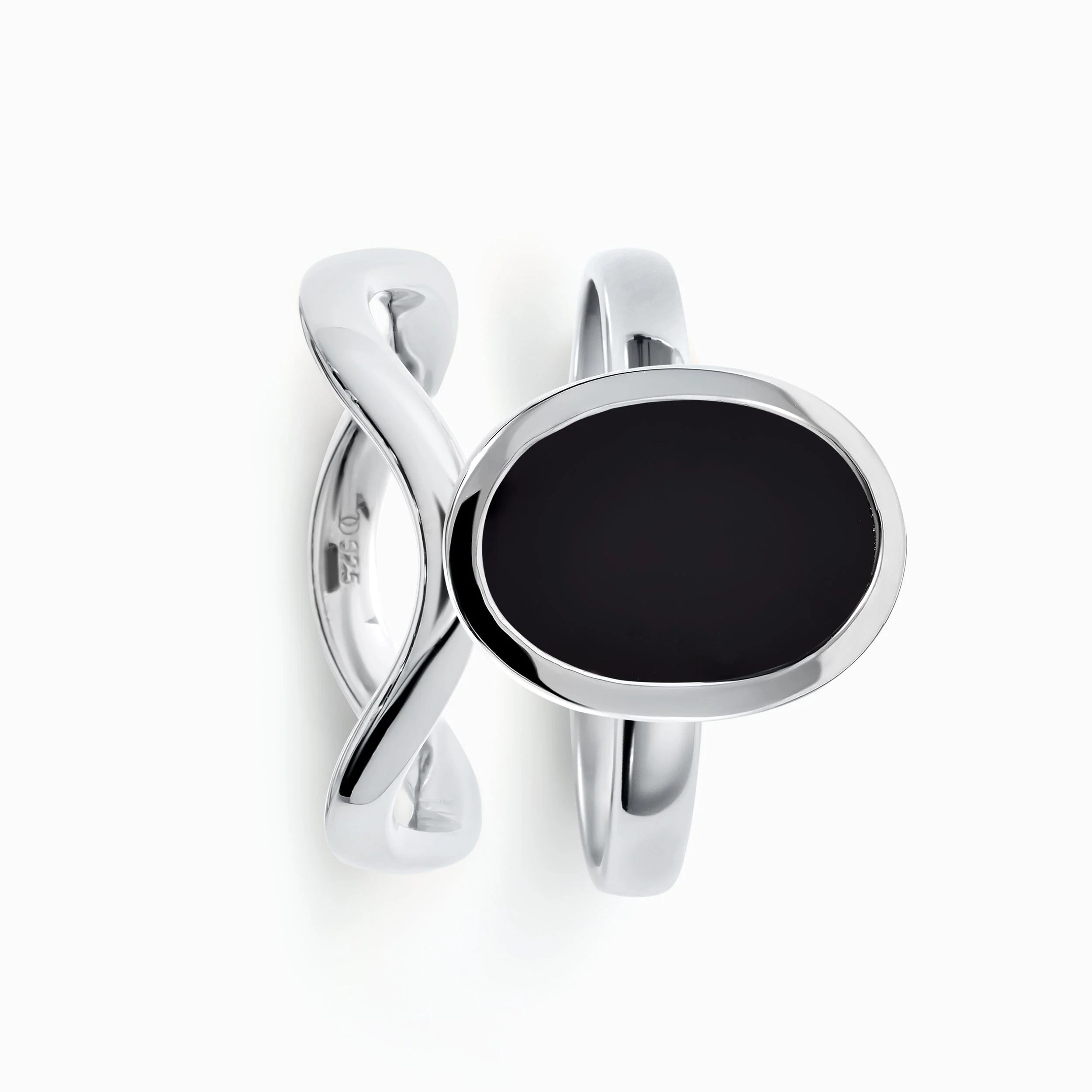 Black Onyx Enfolded Ring & Waves Band