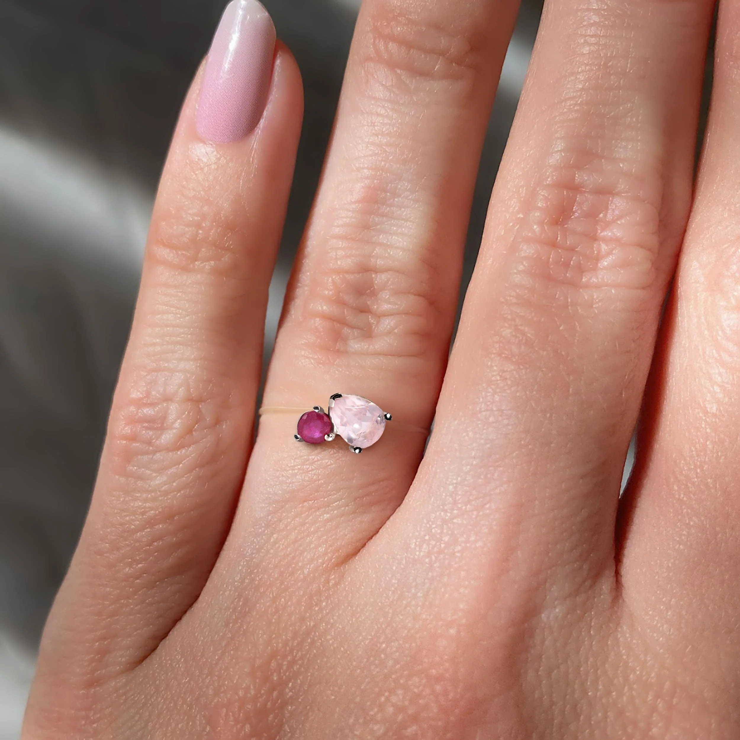 Floating Ring - Toi Et Moi Rose Quartz & Ruby - Image 22