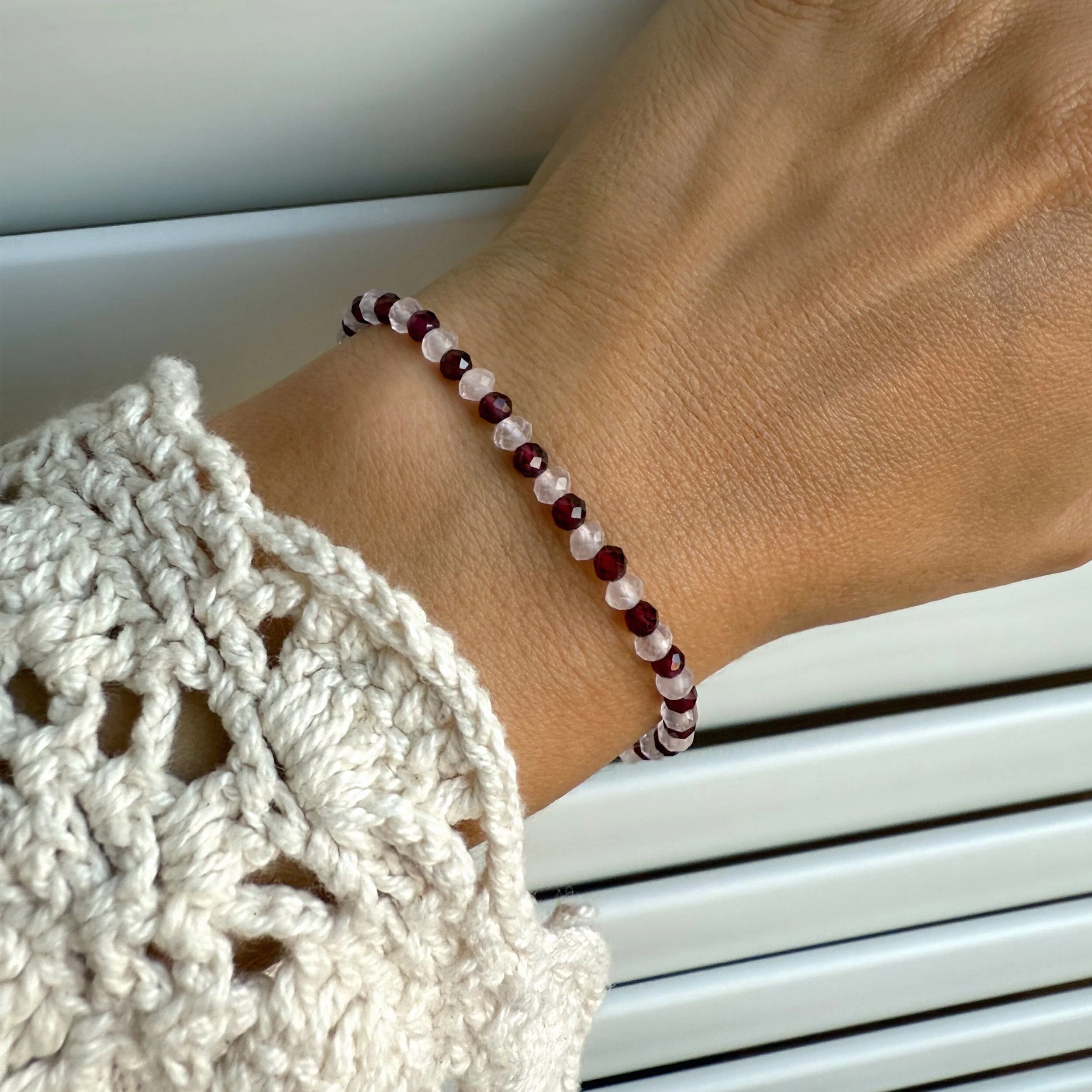 Garnet Rose Quartz Beads Bracelet - Love Shield - Image 8
