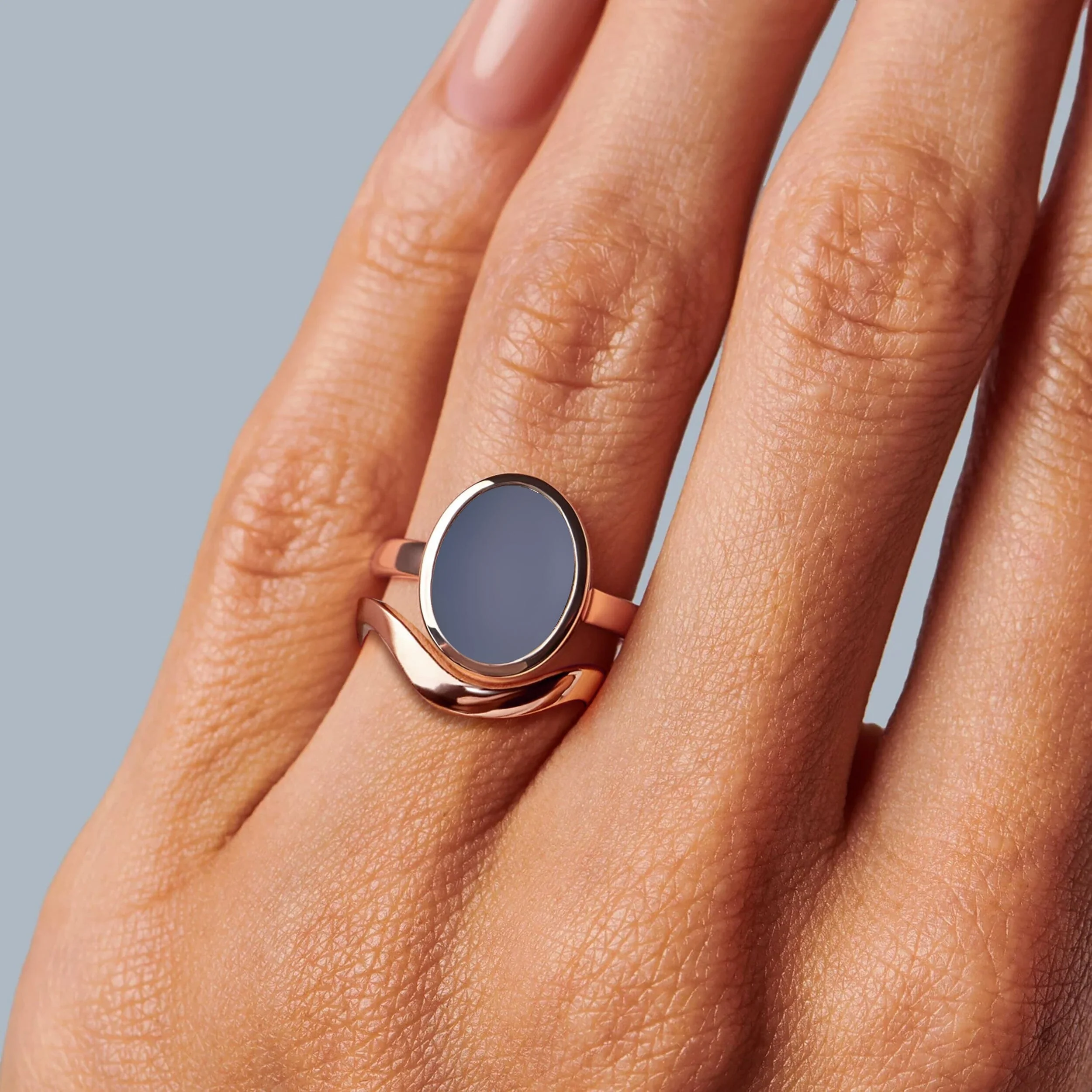 Grey Agate Enfolded Ring & Waves Band - Image 4