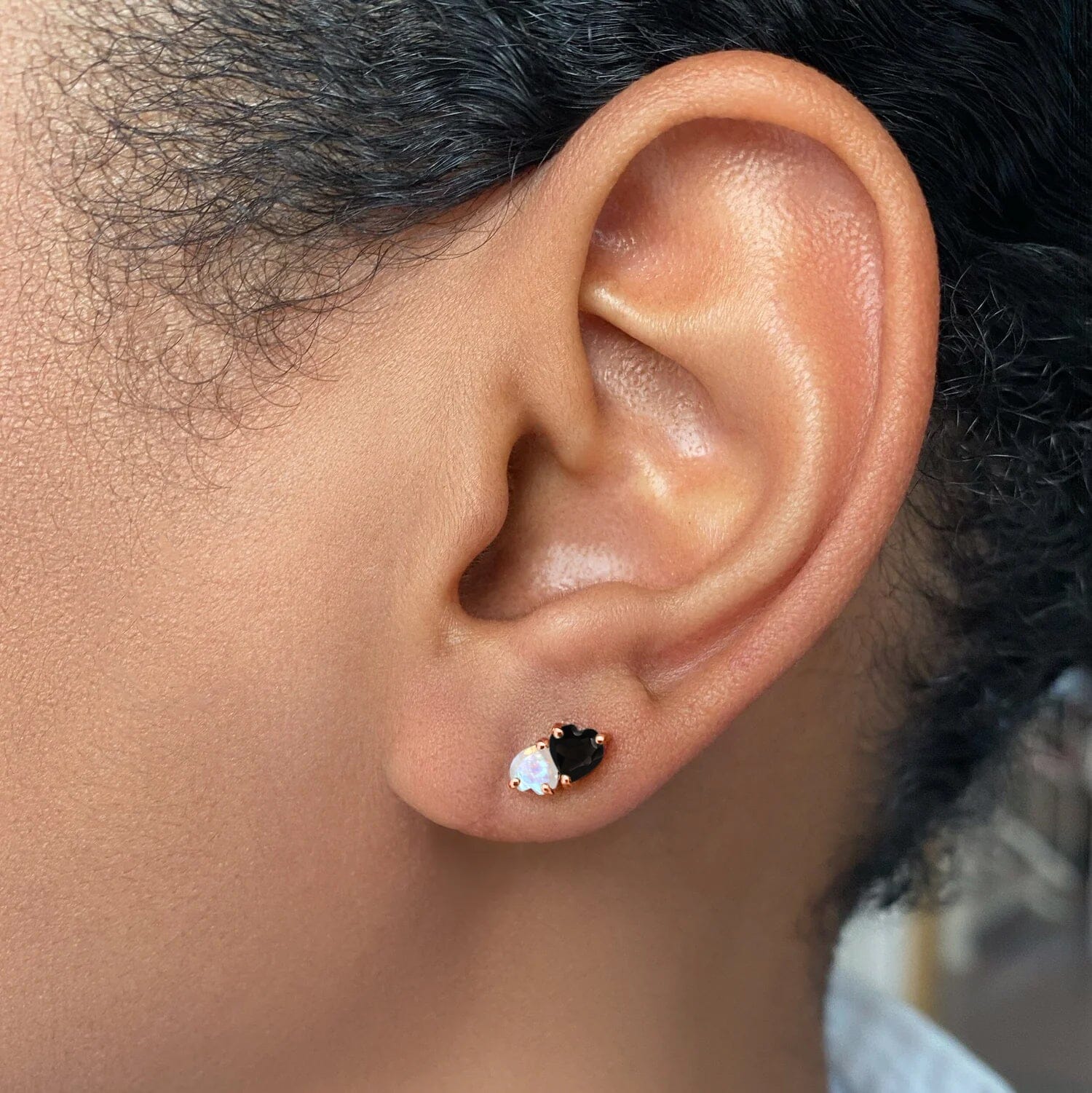 Moonstone & Black Obsidian Earrings - Floating Hearts - Image 4