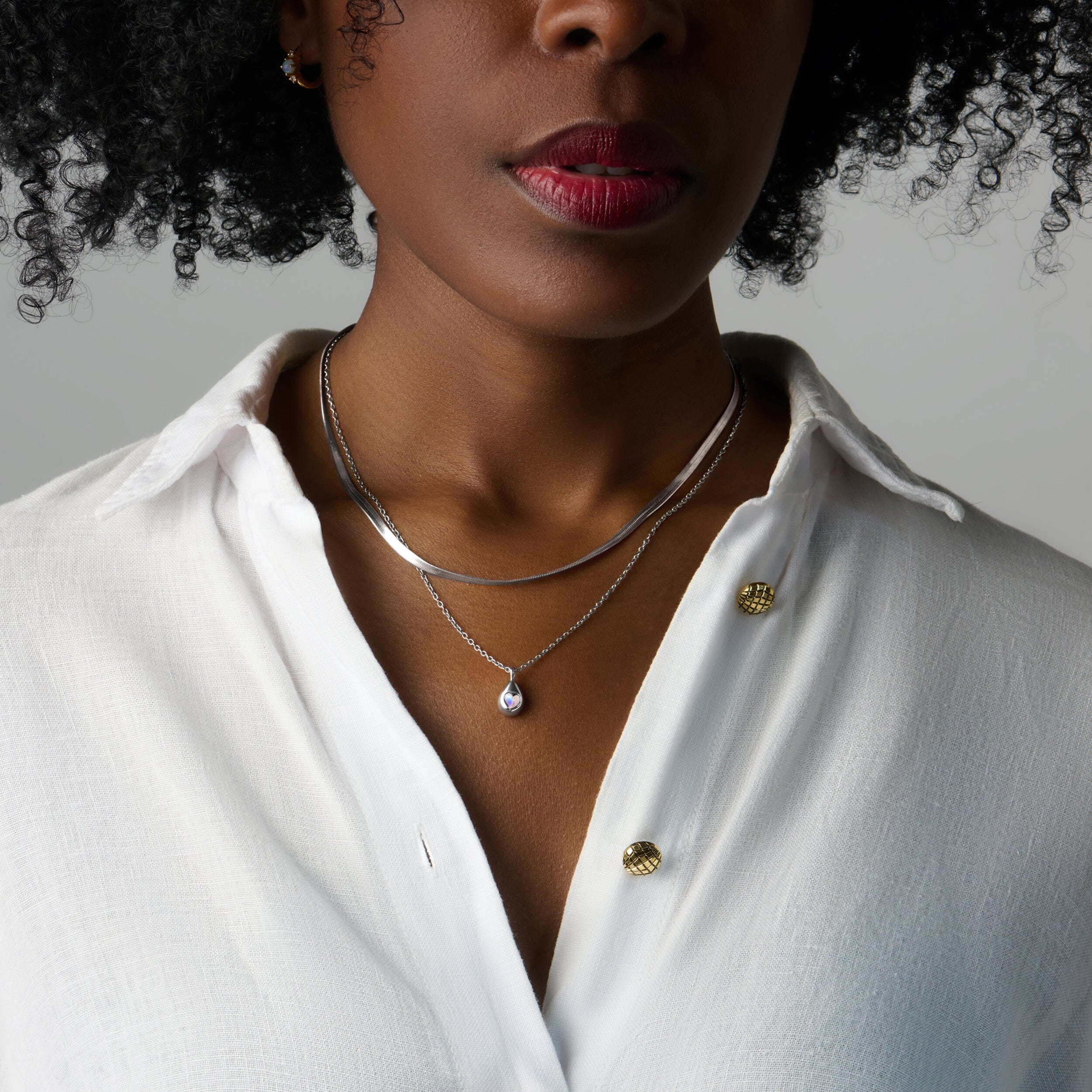 Moonstone Hidden Heart Necklace & Herringbone Chain - Image 2