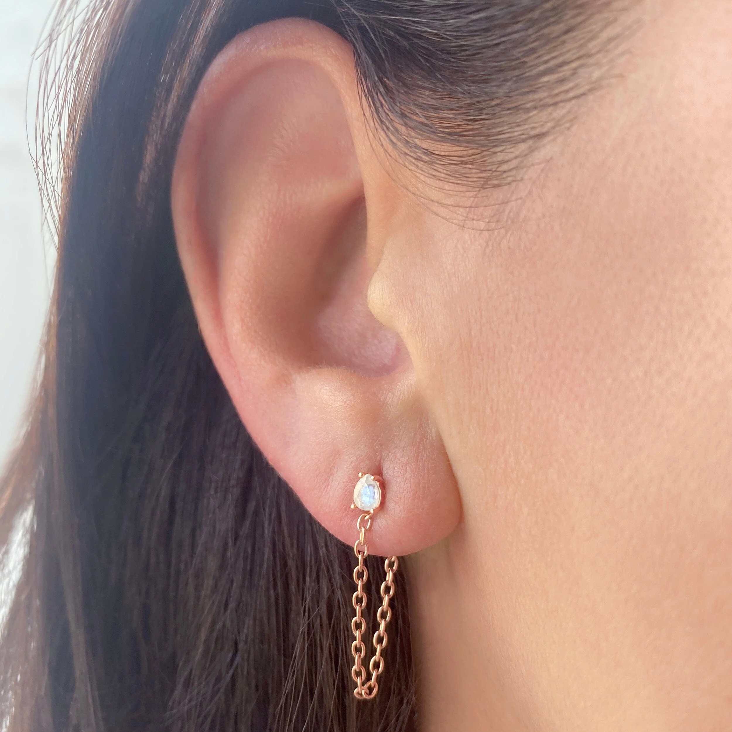Petite Teardrop Moonstone Studs & Chain Set - Image 4