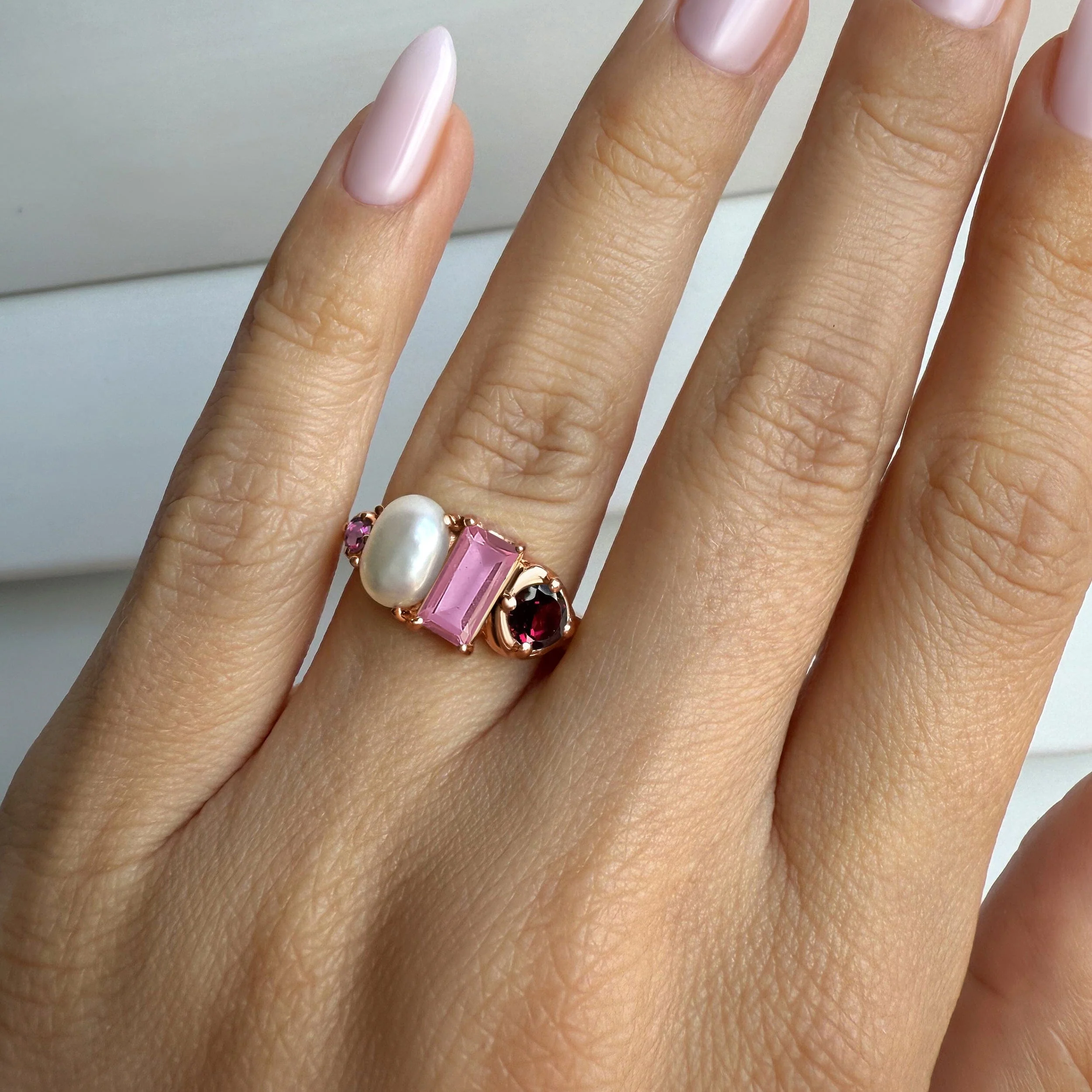 Rhodolite Garnet Pearl Ring - Treasure - Image 4