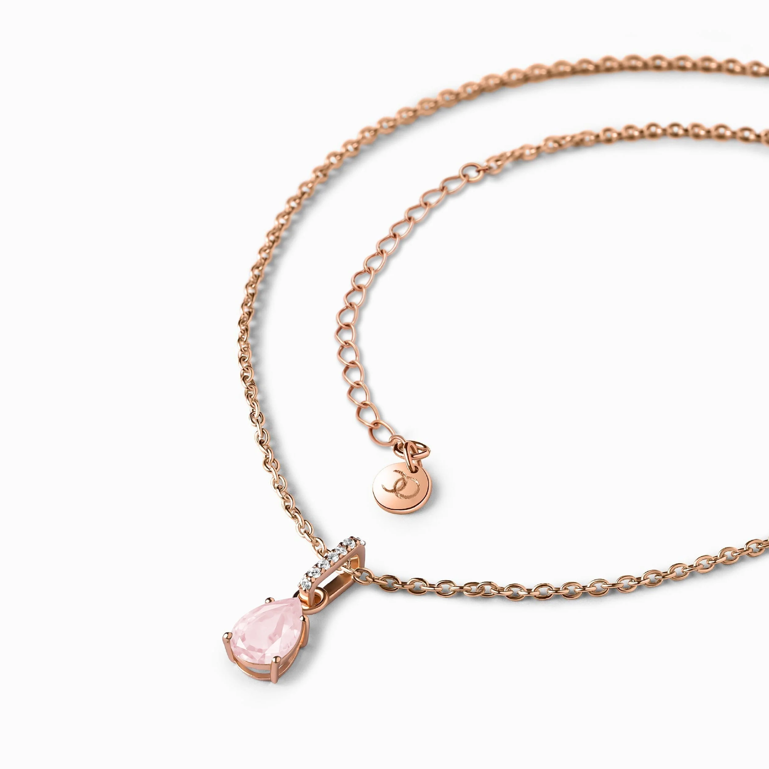 Rose Quartz Birthstone Sway Necklace & Herringbone Chain - Image 9