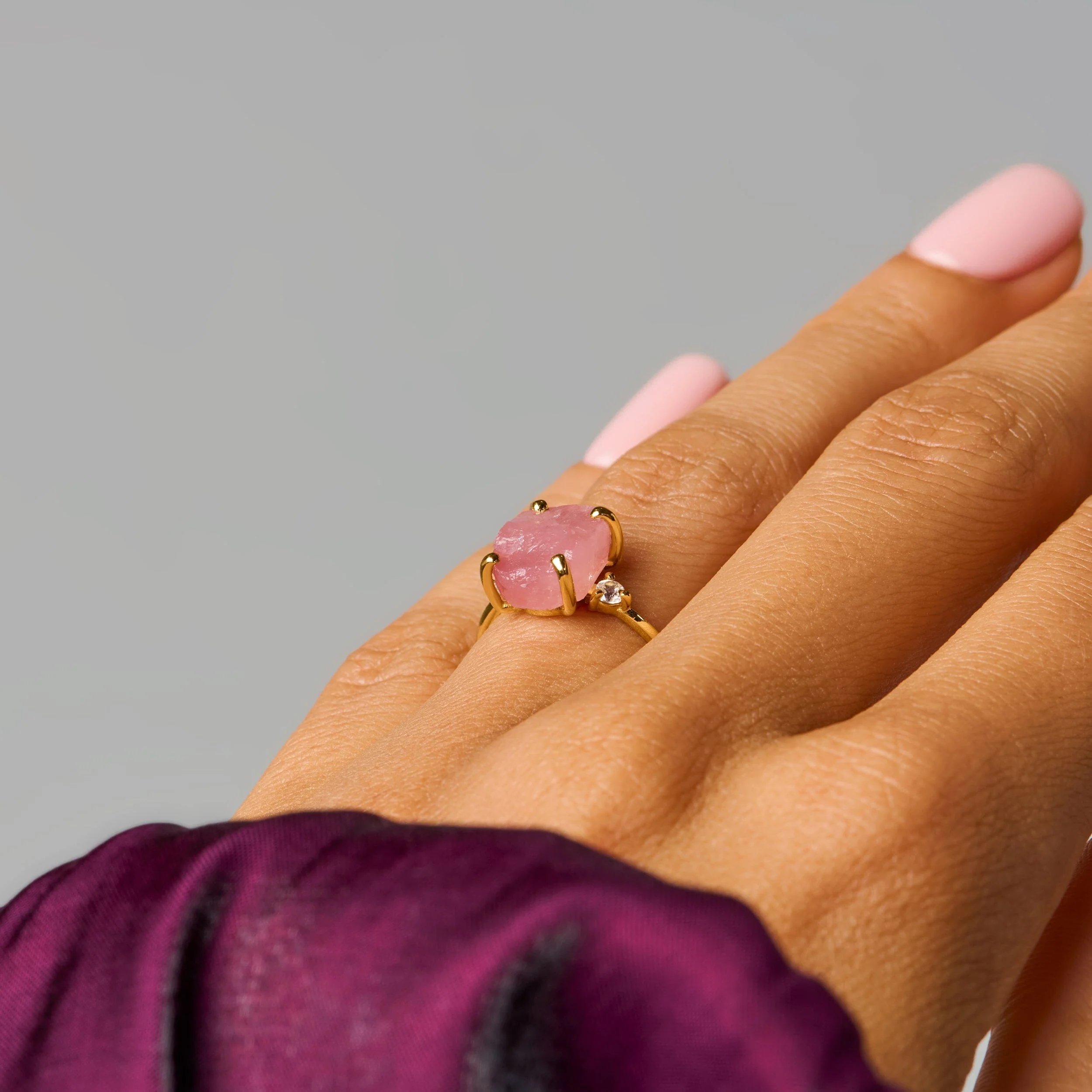 Rose Quartz Lab Diamond Ring - Raw Allure - Image 13