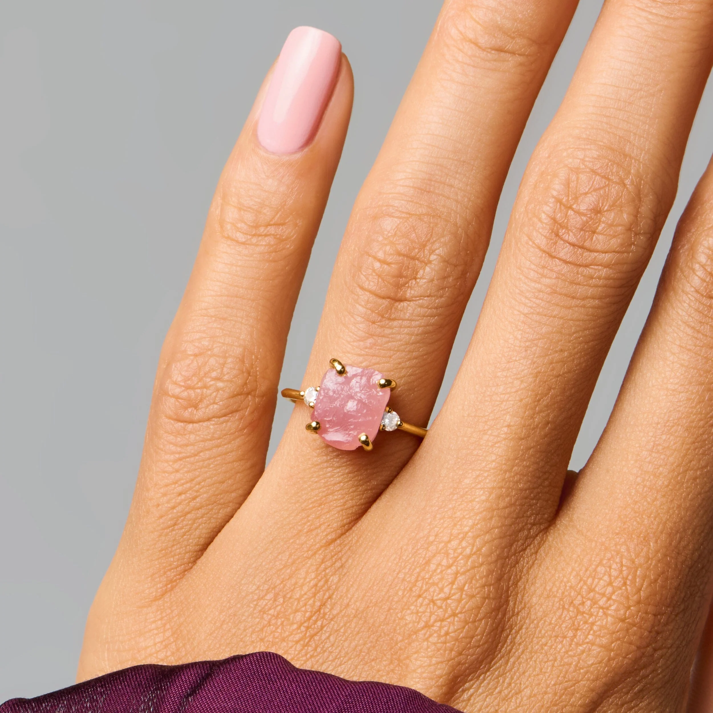 Rose Quartz Lab Diamond Ring - Raw Allure - Image 4