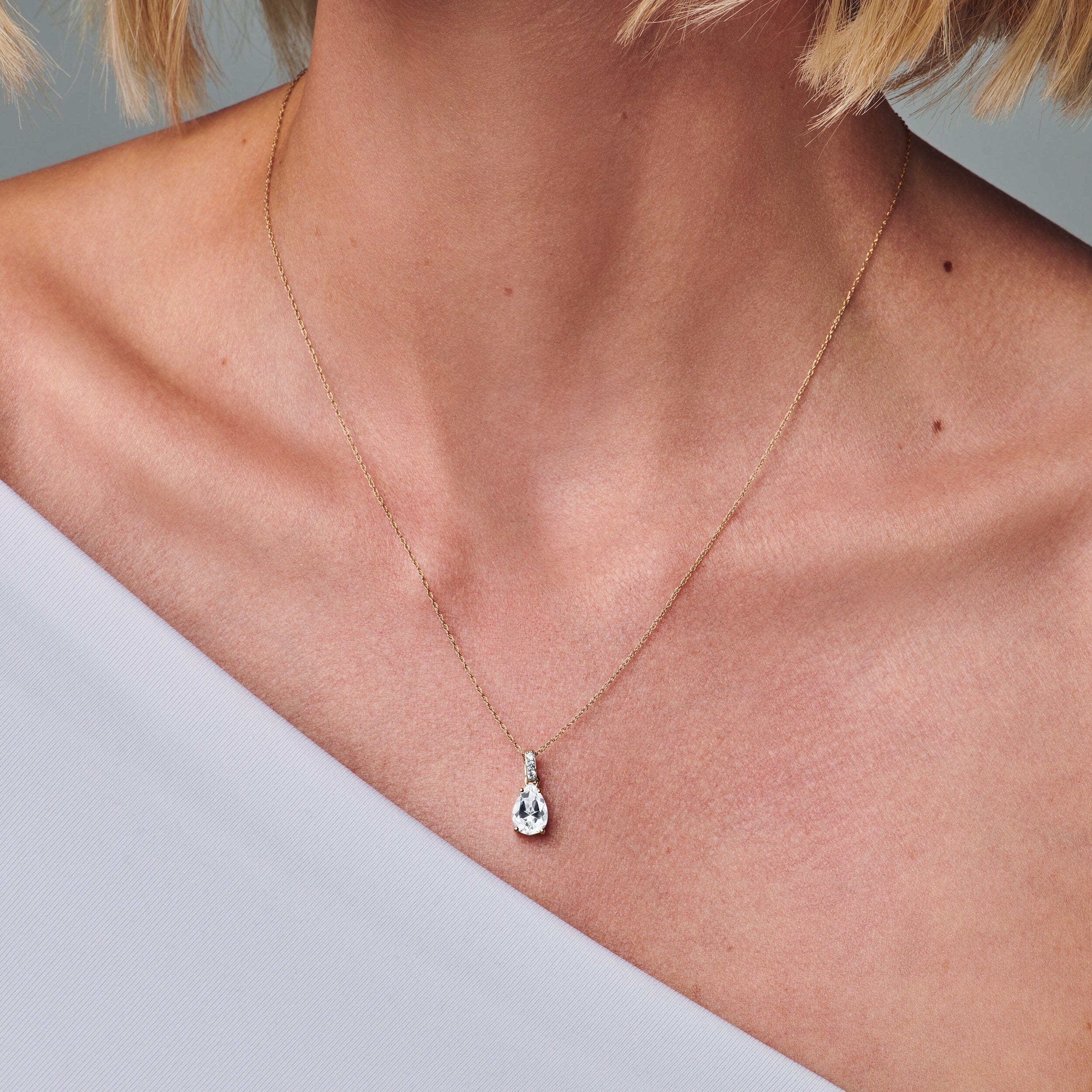 White Topaz Diamond Necklace Sway - April Birthstone - Image 6